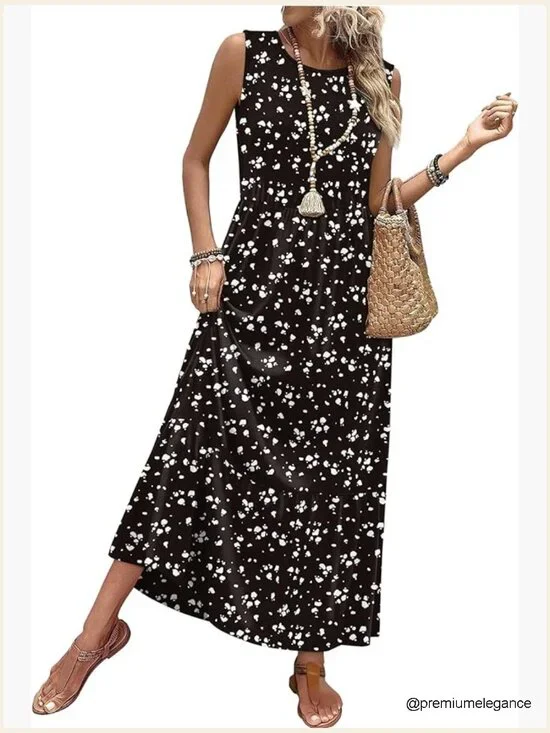 Sleeveless Maxi Dress with Pockets, A-Line Flowy Summer Casual - Picture 1 of 6